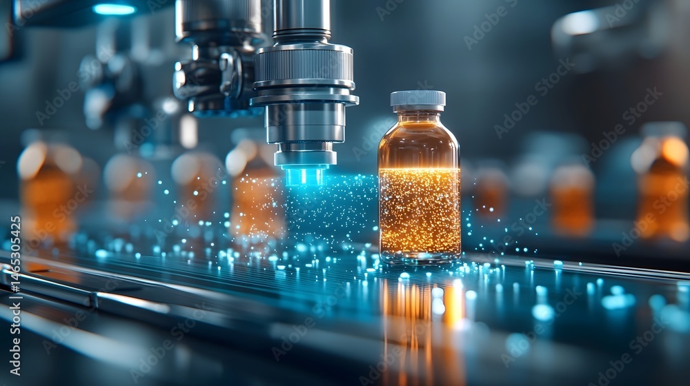 Poster a highly advanced holographic system scanning and precisely sorting various plastic bottles in a sle