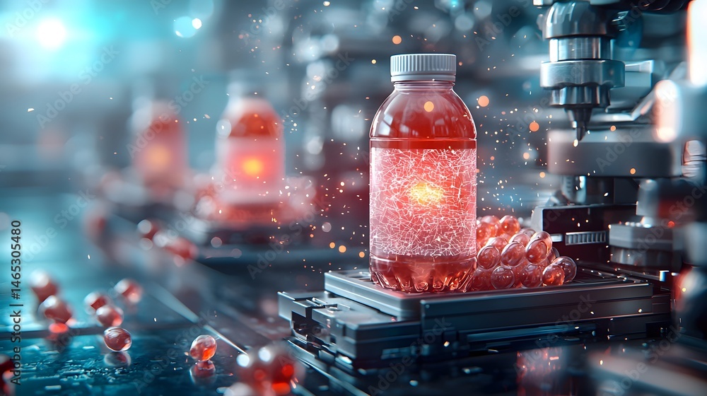 Aufkleber a futuristic holographic system scanning and sorting transparent plastic bottles in a high tech indu