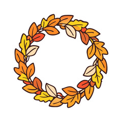 Autumn leaves wreath vector illustration, fall foliage circle, seasonal decoration, october design