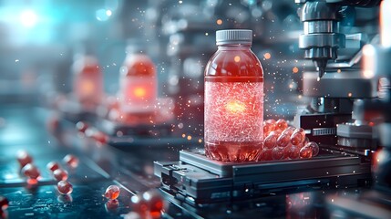 A futuristic holographic system scanning and sorting transparent plastic bottles in a high tech industrial facility highlighting advancements in automation computer vision