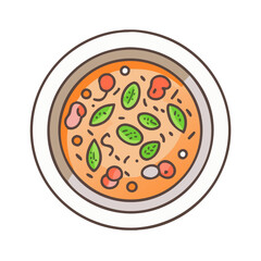 Delicious soup bowl with basil tomato and broth vector illustration food cuisine dish meal gourmet