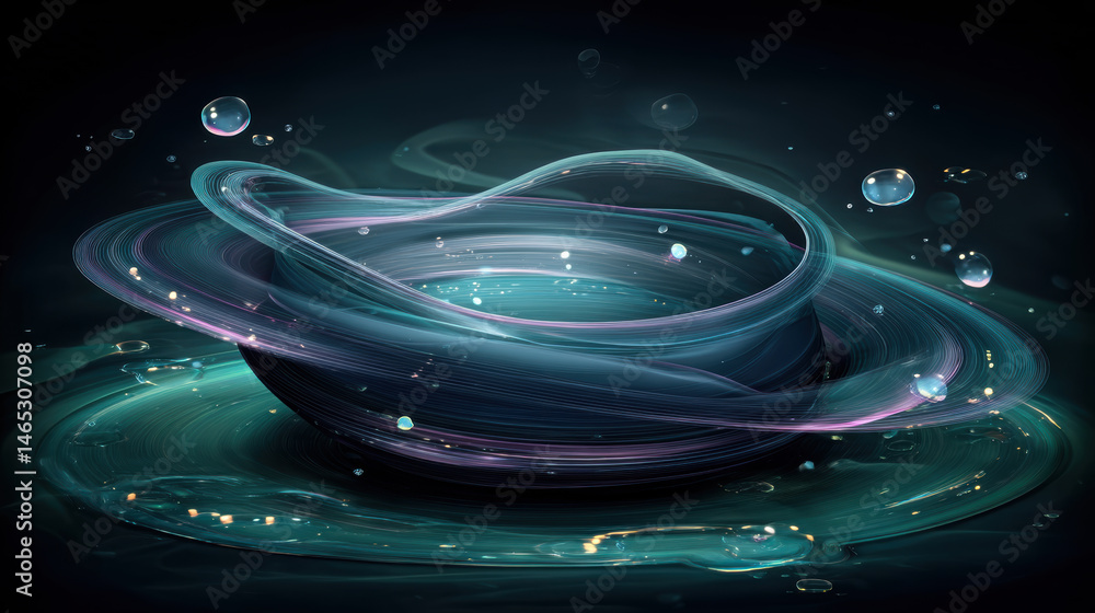 Poster dreamy 3d render of gaseous swirling layers planet with soft glowing surface textures and luminous f