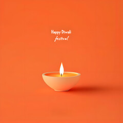 Happy Diwali A Glowing Diya on Orange