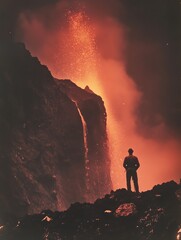 Obraz premium Volcanologist monitoring eruption activity