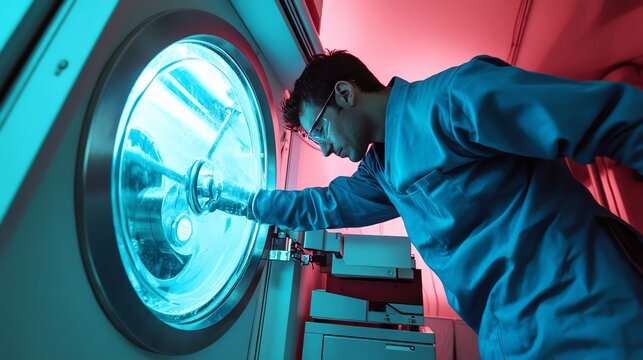 Lab technician operating centrifuge