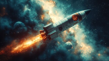 Obraz premium Rocket blasting through the cosmos brilliance