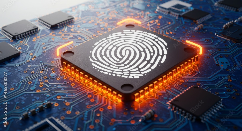 Poster biometric security fingerprint chip - high-resolution art illustrating biometric security, featuring