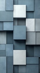 Abstract geometric pattern of overlapping squares in cool tones.