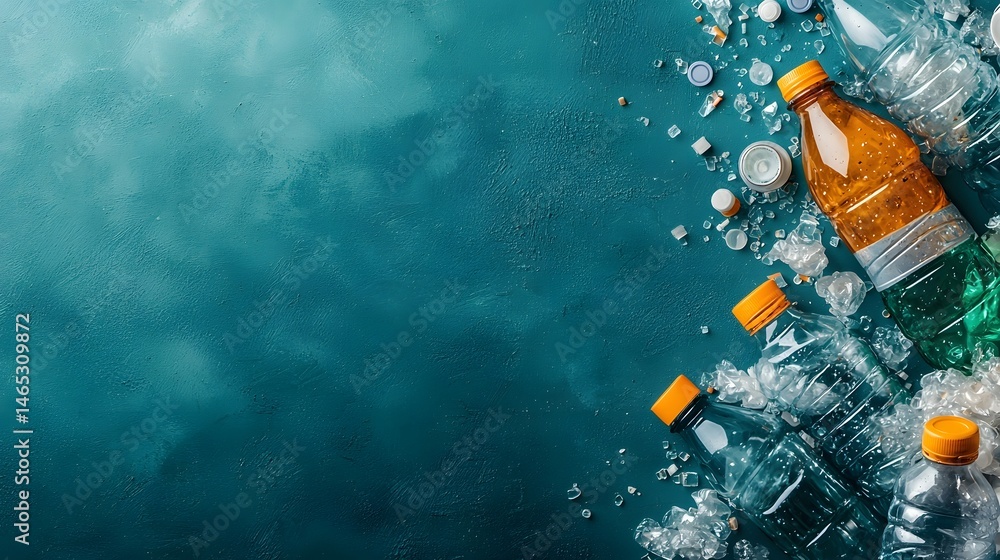 Poster a photograph depicting the compaction of plastic bottles using a holographic system with ample clean