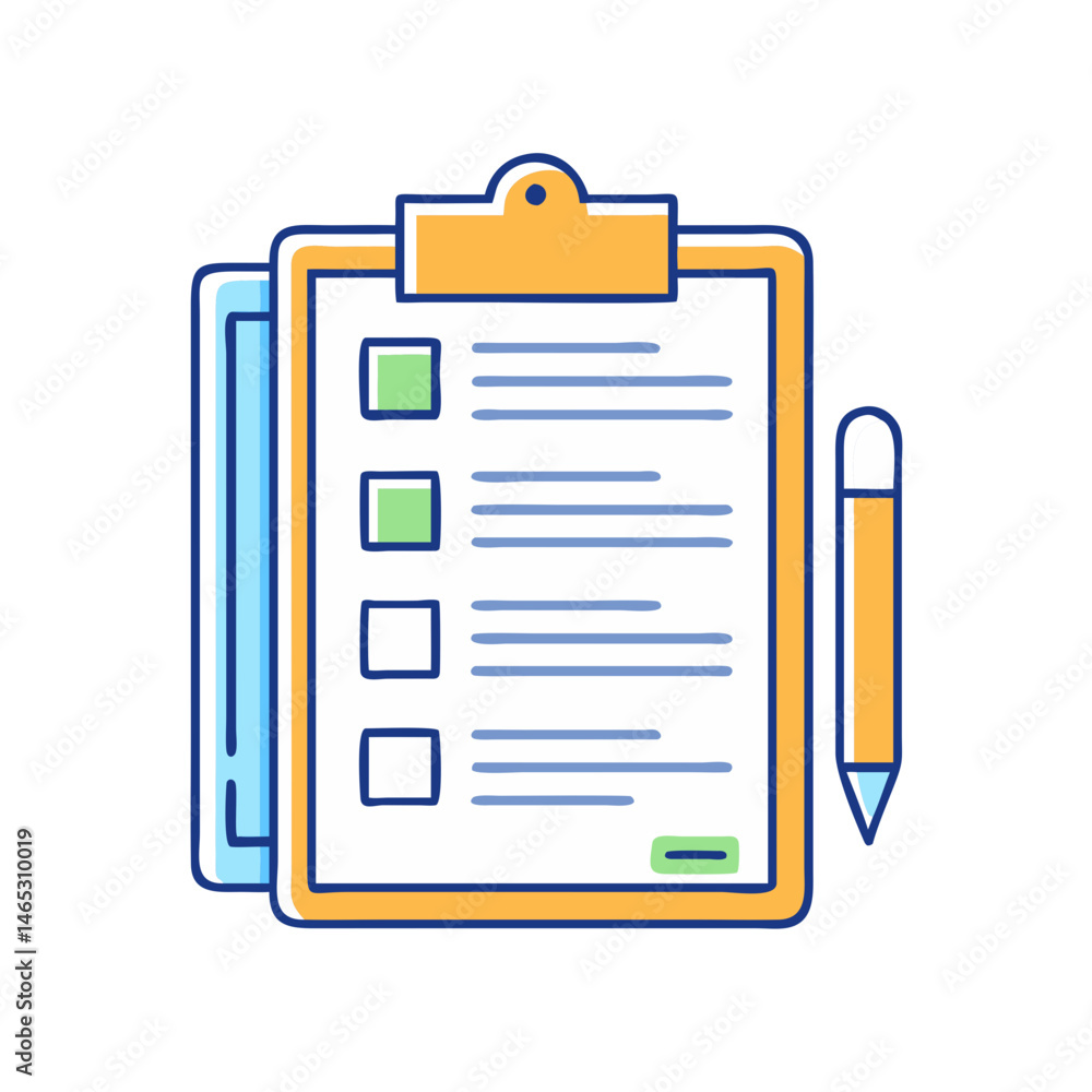 Poster checklist clipboard task list survey form document pencil check box questionnaire report plan