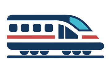Fototapeta premium Modern blue and red high speed train design on a white backdrop