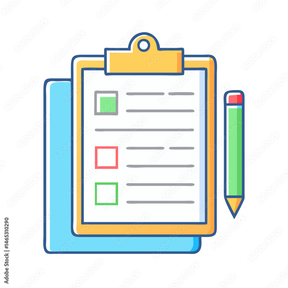 Poster clipboard checklist task list survey form document pencil questionnaire report business plan note pa