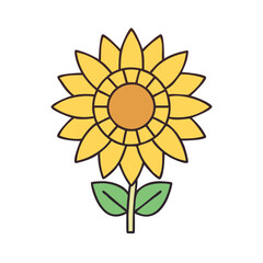 Illustration of a sunflower, yellow sunflower with green leaves, floral sunflower vector art design
