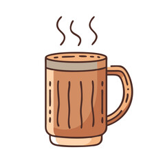 Illustration of hot drink in mug coffee tea cup with steam beverage caffeine brown color design