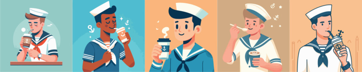 sailor character vector drinking coffee