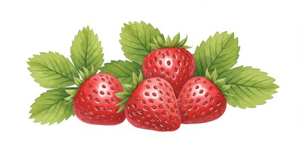 Closeup Of Fresh Red Strawberries and Green Leaves - Juicy red strawberries, plump and ripe, nestled amongst vibrant green leaves. Symbolizing freshness, summer, sweetness, healthy eating