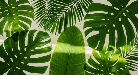 Vibrant Green Tropical Leaves on White Background