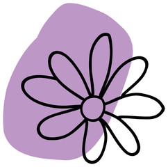 The sticker features a purple and white flower with thick black outlines and overlapping petals, giving it a playful and bold look.