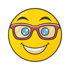 Yellow emoji face with glasses vector illustration happy face emoticon smiley face expression icon funny