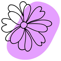 The sticker features a purple and white flower with thick black outlines and overlapping petals, giving it a playful and bold look.