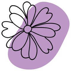 The sticker features a purple and white flower with thick black outlines and overlapping petals, giving it a playful and bold look.