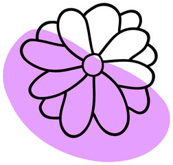 The sticker features a purple and white flower with thick black outlines and overlapping petals, giving it a playful and bold look.
