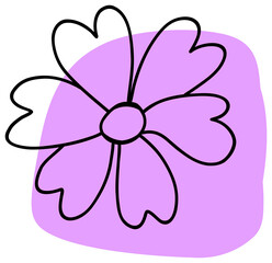 The sticker features a purple and white flower with thick black outlines and overlapping petals, giving it a playful and bold look.