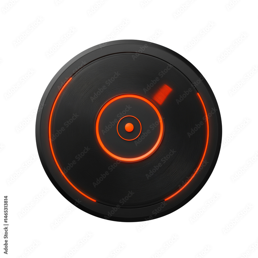 Poster sleek black circular device with vibrant orange illuminated elements design