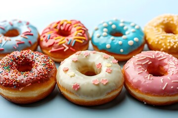 Colorful Assortment of Glazed and Sprinkled Donuts