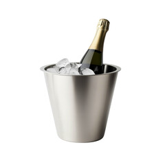 Chilled Celebration: Champagne bottle nestled in ice bucket against seamless backdrop