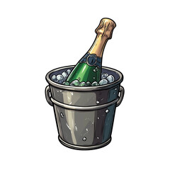 An artistic depiction of chilled sparkling wine in an elegant ice bucket