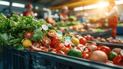 A vibrant display of a wide variety of fresh locally sourced vegetables fruits and greens at a bustling indoor market showcasing the bounty of the local agricultural
