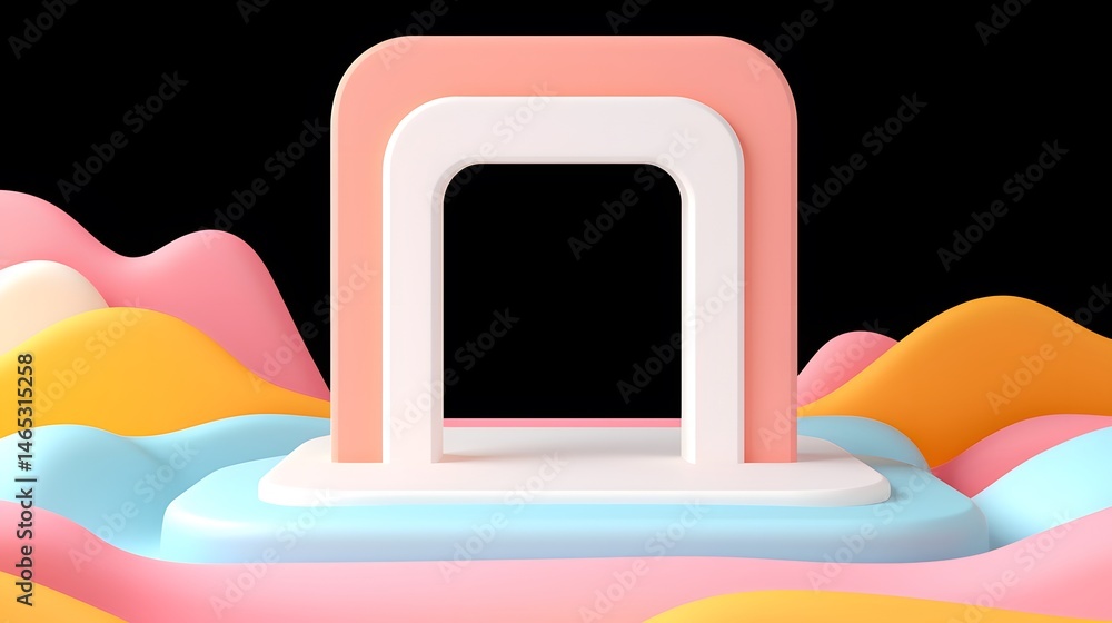 Poster pastel gradient ripple forming ring with soft vignette abstract 3d render