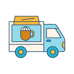Illustration of coffee truck food truck vehicle delivery truck mobile coffee shop cafe on wheels