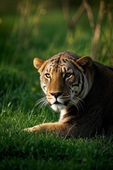 Obraz premium there is a tiger that is laying down in the grass