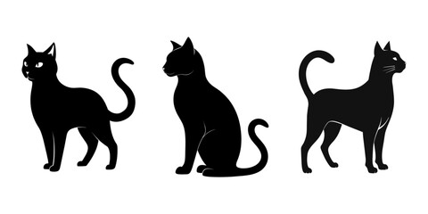 Cat Silhouette Illustration Set, Cat Icon Set