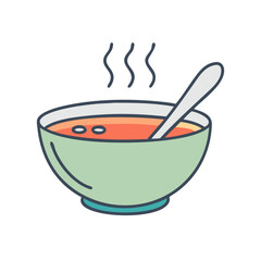 Delicious hot soup bowl with spoon vector illustration food meal cuisine lunch dinner recipe kitchen