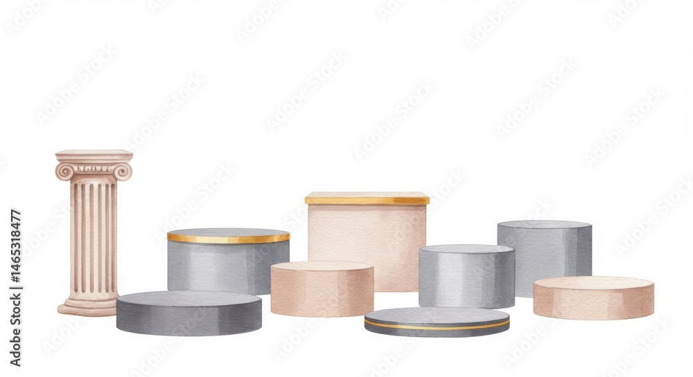 Poster elegant display pedestals and column - a collection of stylish display pedestals and a classical col