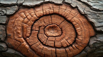 Close-up of a tree trunk with concentric rings.  A detailed view of natural wood grain, showing growth patterns