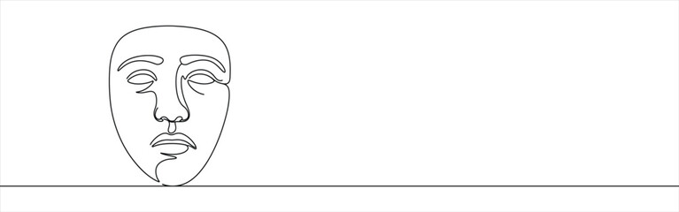 Greek mask continuous one line drawing. Theatre symbol.