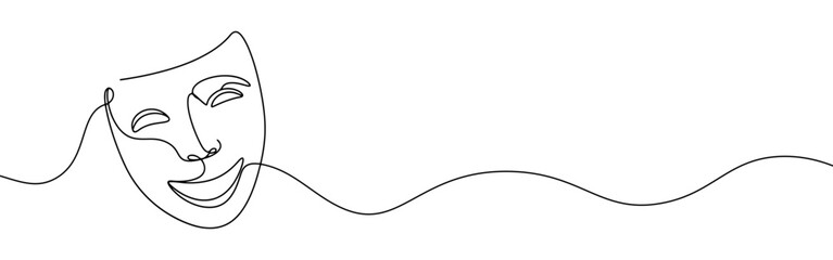 Fototapeta premium Greek mask continuous one line drawing. Theatre symbol.