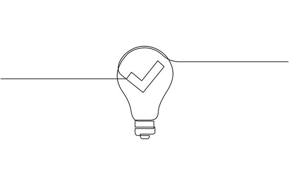 recommend clip art: Light bulb with correct mark verify continuous one line drawing, Continuous line drawing check mark icon. Single line confirmation.
