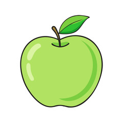 Illustration of a green apple fruit with leaf vector drawing healthy food fresh organic juicy apple art