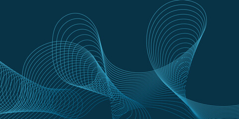 Abstract minimalist design with glowing color curved lines wave pattern overlay in modern technology, geometric curve line stripe isolated on flowing dark futuristic color modern background.