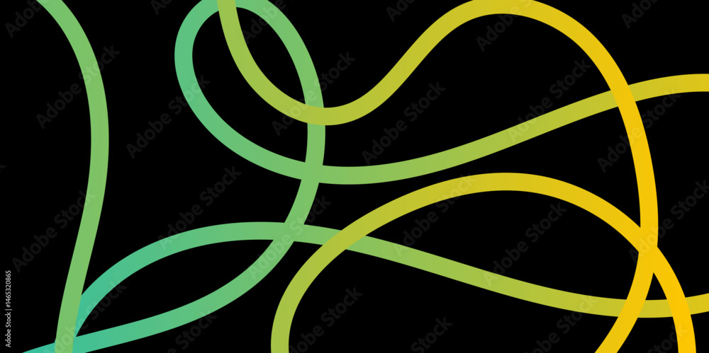 Fototapete abstract gradient color line smooth dynamic shapes geometric pattern on black background, simple abs
