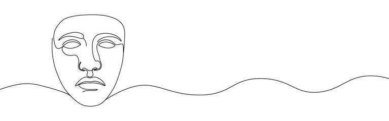Greek mask continuous one line drawing. Theatre symbol.