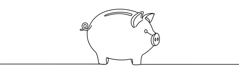Piggy bank continuous one line drawing. Saving money concept.
