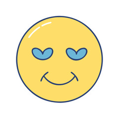 Yellow emoji face with heart eyes vector illustration love emotion expression feeling happy