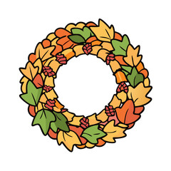 Autumn leaf wreath fall foliage seasonal decoration thanksgiving harvest botanical design element art