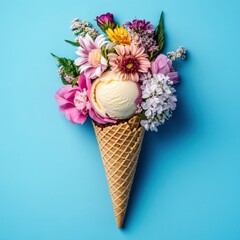 Ice Cream Cone with Flower Bouquet